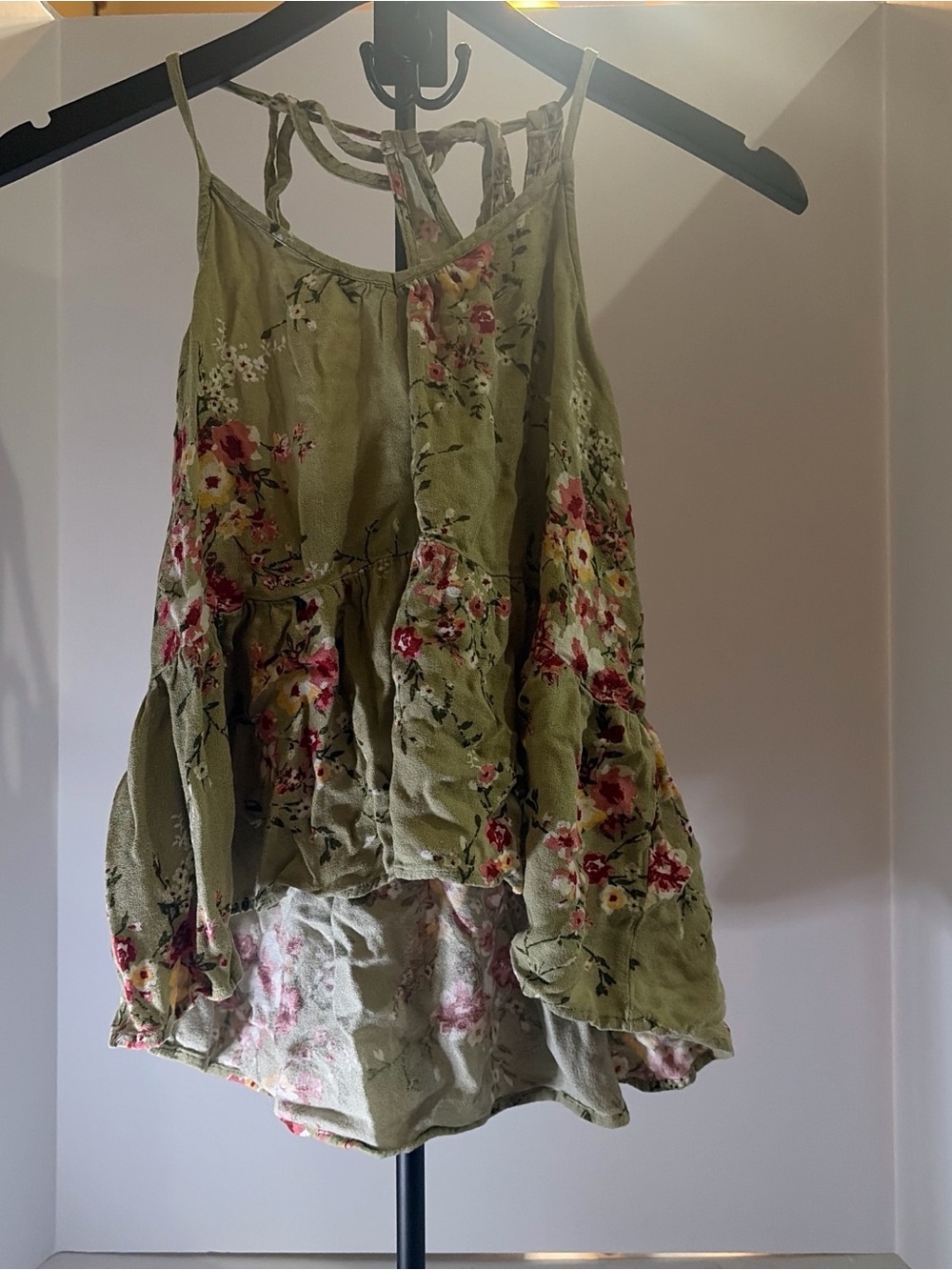 Source Unknown Olive Green Floral Ruffle Cami